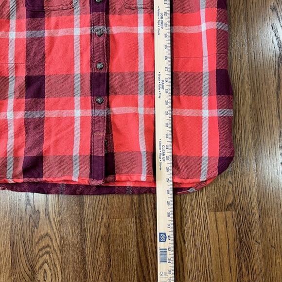 Carhartt Rugged Flex Loose Fit Twill Flannel Shacket Womens L Orange Plaid - Picture 7 of 11